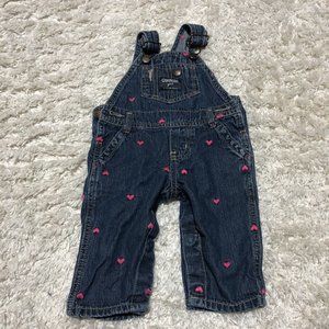 OshKosh Bgosh Vestbak 6 Months Overalls Heart Denim Girls 100% Cotton Bibs
